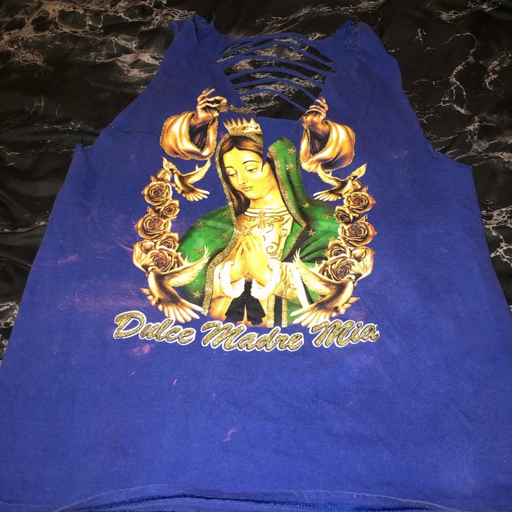 Virgen de Guadalupe distressed glitter tank